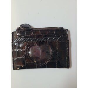 Brighton Pebbled Leather Heart Coin Purse Wallet Brown Mini
